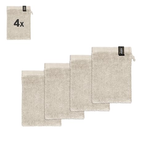 Schöner Wohnen Juego de 4 manoplas de baño para bebé, algodón de rizo, certificado Öko-Tex, color beige, paquete de 4 unidades, para cara y cuerpo, 16 x 21 cm, pequeño, para niños y recién nacidos