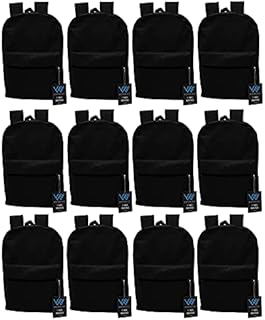 12 Pack Backpack , Bulk 17 inch Lightweight Student Outdoor Travel School Book Bag (Black)