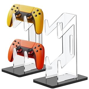 Barydat 2 Pcs Acrylic Dual Controller Holder Anti Slip Universal Game Controller Stand Storage Controller Stand for Desk Most Gaming Accessories Organizer, Black Clear