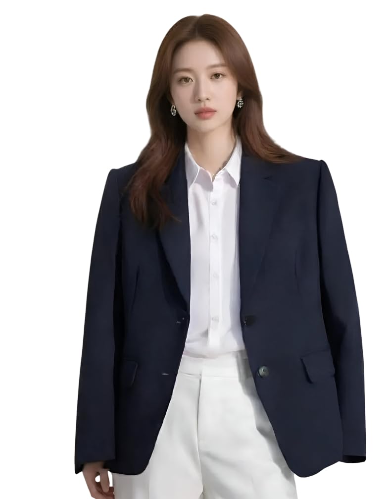 cadmon Women Cotton Blend Solid Single Breasted Blazer with Notched Lapel | Full Sleeves, Button Closure, Regular Fit Formal Blazer for Womens & Girls | Lightweight & Breathable Fabric (Blue)_130-picture-49