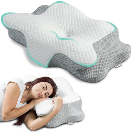 Flowen Almohada Cervical y Cuello Espuma de Memoria Cojin Ortopédico para Dormir Antiácaros Antialérgico y Transpirable Ideal para Dolores de Cuello Forro Antibacteriano Extraíble y Lavable