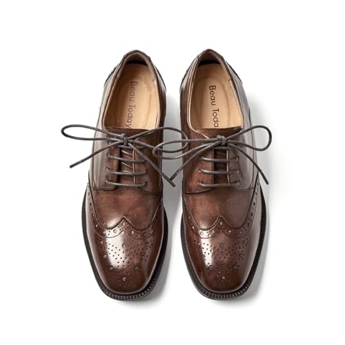 Image of BEAU TODAY Oxford Shoes for Women Leather Brogue Wingtips Dress Shoes | Calskin Upper,Pigkin Lining,Pigskin Insole,Rubber Outsole,Lightweight,Anti-slip,Wear-resistant,Breathable,Black