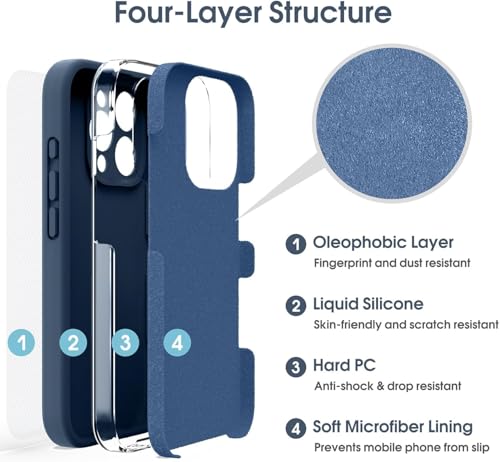 Image of mobistyle Designed for iPhone 16 Pro | Soft Liquid Silicone Slim Protective Case | Microfiber Lining Phone Back Cover Case for iPhone 16 Pro (Blue)