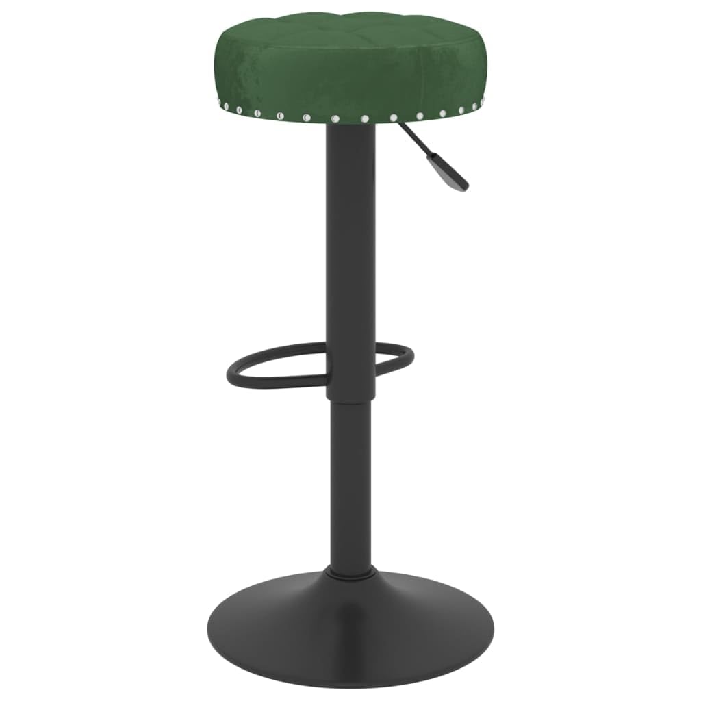 Lot de 2 tabourets de bar en velours vert foncé avec repose-pieds, réglables en hauteur, pivotants, avec dossier et accoudoir, idéal pour cuisine, salle à manger, comptoir et table de bar