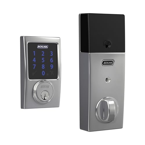 SCHLAGE BE469ZP CEN 625 Connect Smart Deadbolt with alarm with Century Trim in Bright Chrome, Z-Wave Plus enabled, 3 x 8 x 2 inches