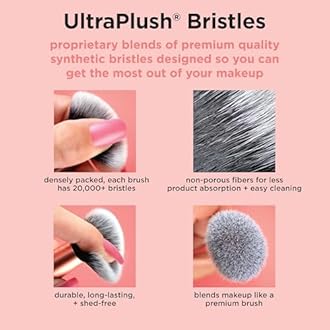 Real Techniques Sleigh The Night Mini Brush + Sponge 4 Piece Holiday Gift Set, Small Makeup Brushes For Travel, Makeup Sponge For Foundation & Concealer, Stocking Stuffer, Limited Edition, Latex-Free