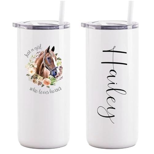 AVITO Personalized Horse Tumbler - 18 oz Tumbler with Lid and Straw - Stainless Steel - Vaccum Insulated - Horse Trainer Gift, Lover Gift, Equestrian Gifts