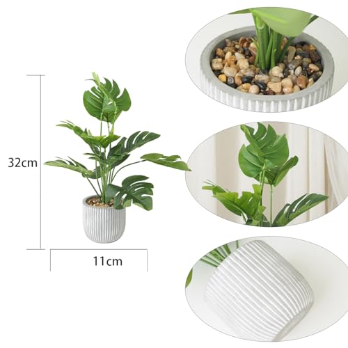 Leixi Artificial Plants in Pots, Fake Tropical Palm Tree with Greenery Leaves Stems,32CM Tall Taxu Plant for Office Desk Shelf,Garden,Home,Bathroom,Windowsill Decor