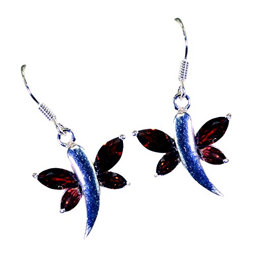 Boucles d'oreilles grenat véritable en forme marquise et argent vintage