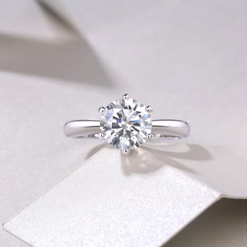 EALRPCT Moissamite anniversary wedding Ring 925 sterling silver Classic Six-prong 1ct Moissamite Single, round EX cut analog Diamond D VVS engagement rings for women3