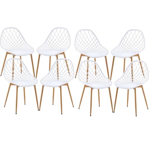 buybyroom Chaise Cuisine Lot de 8, Chaise Scandinave Blanche avec Pieds en métal Dossier Ergonomique pour Salle à Manger, Salon, Cuisine et Chambre