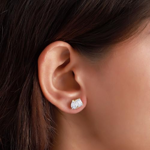 Toi et Moi Stud Earrings for Women Emerald & Pear Cut Lab Created Moissanite In 14K Gold Plated Sterling Silver with Push Back Jewelry Gift for Her 2.50 Cttw VVS1 Clarity3