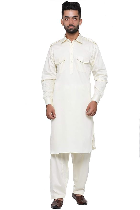 Men’s Pathani Suit | Traditional Ethnic Wear with Shoulder Loops & Foldable Sleeves (Off-White, 36)-picture-11