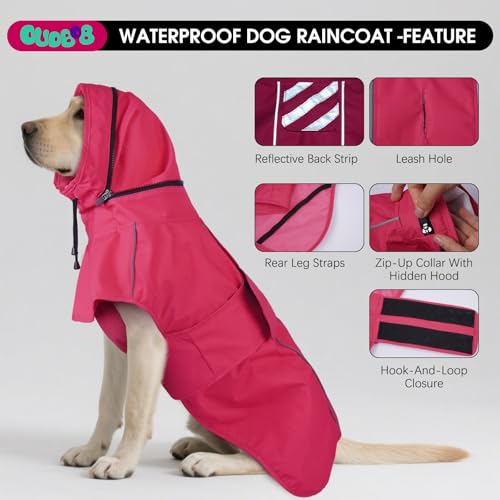 OUOBOB Hunde-Regenmantel XXL, wasserdichte Hunderegenmäntel für große Hunde mit Kapuze, Loch für die Leine, Reflektorstreifen, ideal für Labrador & Golden Retriever, Deutscher Schäferhund, Boxer