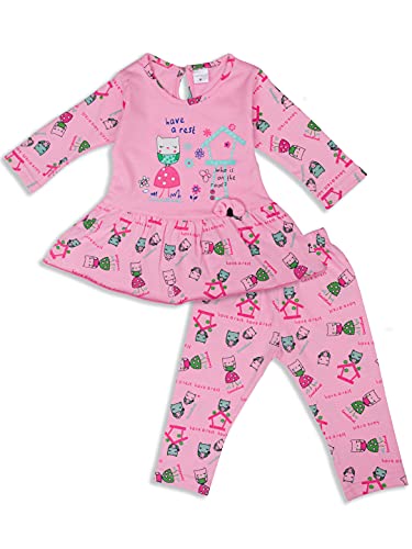 Image of Montello Cotton Dress set for Baby Girl with Full sleeves Frock Top Jhabla and Full Length Pyjamas