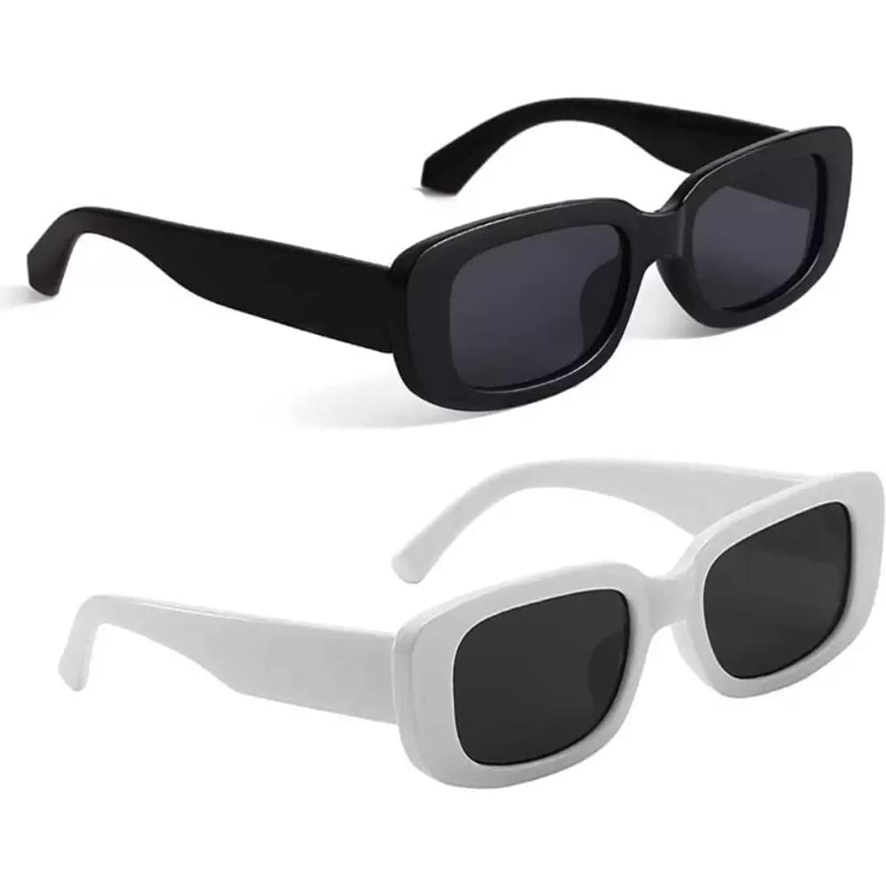 hinfy export Hinfy® Trendy Sunglasses for Men Women |UV Protect Rectangle Latest and Stylish Frame Goggles Retro fashion | Suitabel for Boys, Girls, Man, Woman Eye Protection Driving Goggles (Combo White+Black)-picture-17