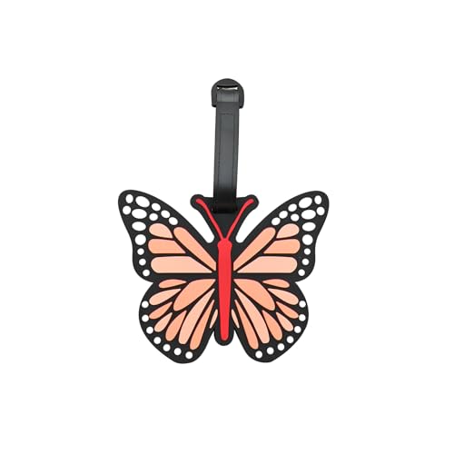 Étiquette de bagage papillon en silicone orange pour valise et sac de voyage