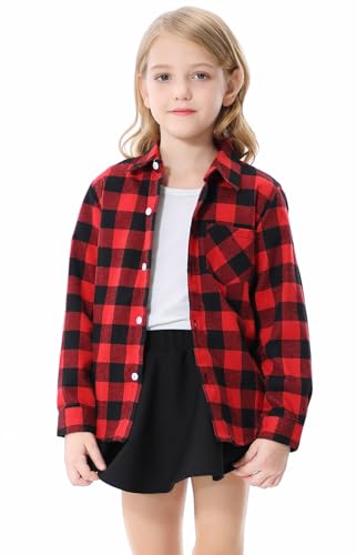 Image of SANGTREE Girls & Women's Long Sleeve Flannel Plaid Shirt Button Down Shirts, 3 Months - US 2XL