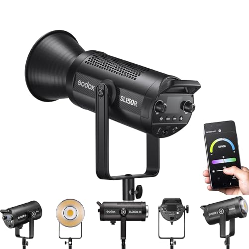 Godox SL150 RGB LED Video Light, SL150R 165W 26,200 Lux CRI/TLCI 97+ COB Monolight Bowens Mount Continuous Output Lighting with Remote Silent Cooling System App Control for Video Recording Photography