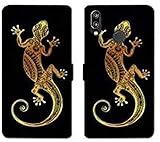 Herkunftsland: Frankreich. Cokitec RV Schutzhülle aus Leder für Huawei Y6 (2019) / Y6 Pro (2019) Tiere Maori – Lezard auf Schwarz