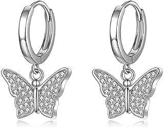 VONALA 925 Sterling Silver Butterfly Dragonfly Bumble Bee Huggie Hoop Dangle Dangly Drop Charm Earrings Insect Jewellery Gifts for Women