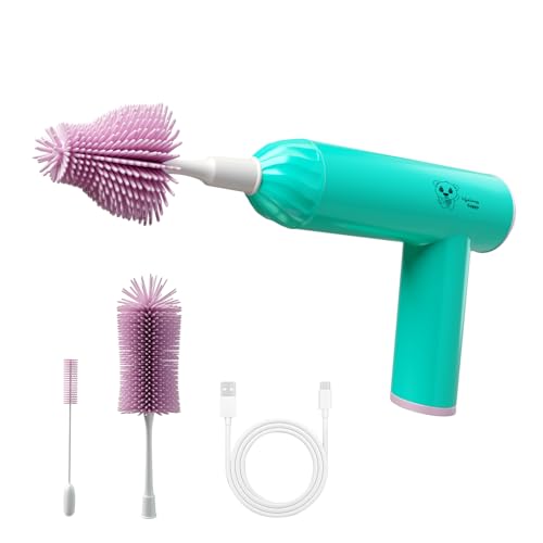 Image of Lifelong Cuppy Electric Bottle Cleaner Brush | Soft Silicone Bristles | Rechargeable, Baby Feeding Bottle Nipple Brush | Ideal for All Bottles, Straws, Corners | Easy to Clean | Removes Oil, Pink