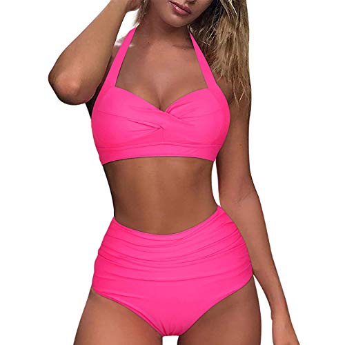 Smooto high Waisted Bikinis high Waisted Bikini Swimsuit for Women Girls Bikinis Swimsuits for Women Bikinis with high Waisted Bottoms (Hot Pink 5,XXL)