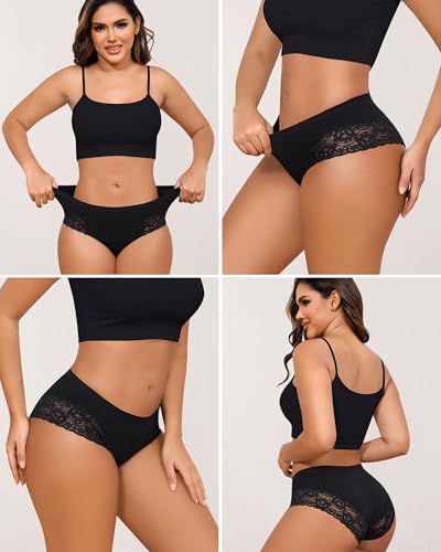 LEVAO Cotton Underwear for Women Lace Cheeky Bikini Panties Stretch Ladies Soft Hipster Briefs 6 Pack S-XXL4