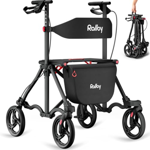 Rollator Walkers for Seniors with Seat, Foldable Travel Rolling Walker, 300lbs Capacity, lightweight...