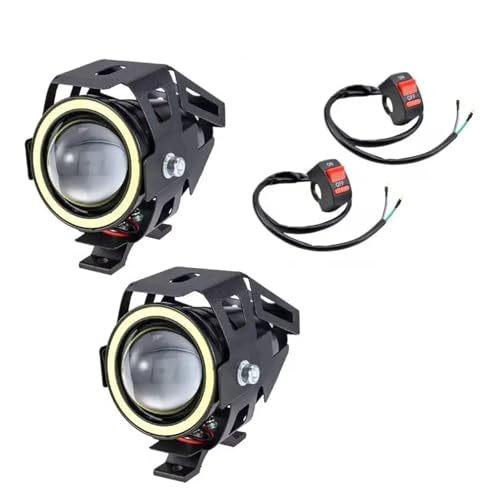 Faros de carretera moto LED con ojos de ángel luces antiniebla auxiliares universales