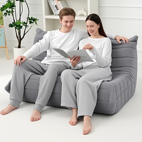 Image of HABUTWAY Bean Bag Chairs Fireside Lazy Floor Sofa,2 Seater,Light Grey