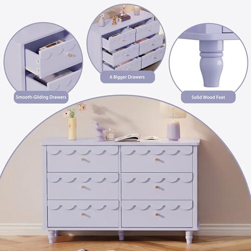 Image of Anbuy Nursery Chests and Dresser for Kids Bedroom Wood 6 Drawer Dresser, Dressers & Chests of Drawers with Metal Handles for Bedroom, Nursery, Hallway(Purple)