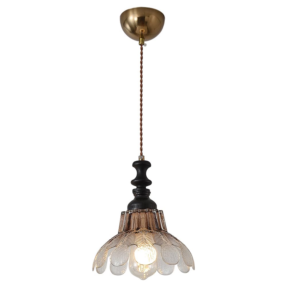 KXEcoLife Antique Wood Farmhouse Pendant Light Fixture Vintage Flower Glass Hanging Lamp Modern Kitchen Island Lighting Mid Century Dining Room Chandelier For Living Bedside Bar Counter