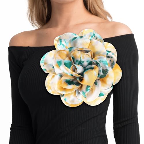 Image of M METERXITY Extra Large Rose Flower Brooches, Lapel Pins Dainty Satin Fabric Big Camellia Oversized Brooch Pin for Women