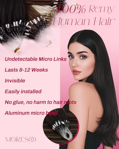 Image of Moresoo Micro Loop Hair Extensions Human Hair, Dark Brown to Chestnut Brown | 22 inch, 50g 50 strands, micro bead compatible, long hairstyles, warm chestnut dimension, date night, natural movement