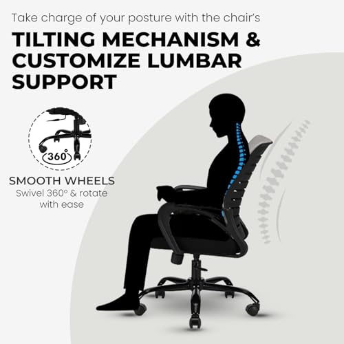 Diego Office Chair with Height Adjustable Mechanism, Ergonomic Mid-Back Mesh Design |Heavy Duty Metal Base | Multi-Adjustment Revolving Chair (Self Assembly) (Mid Back, Grey) - Image 4