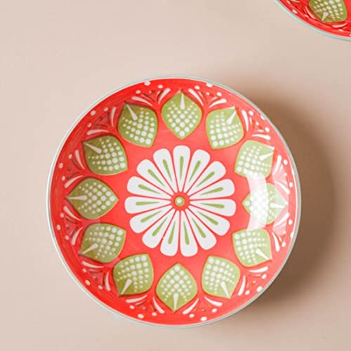 Image of Nestasia Ceramic Round Snack Plate Set of 4 (5.5 Inch Each) - Floral Dahi Bhalla Plate for Serving Chaat, Halwa, Chakna, & Desserts | Microwave & Dishwasher Safe Small Plate (Red & Green)