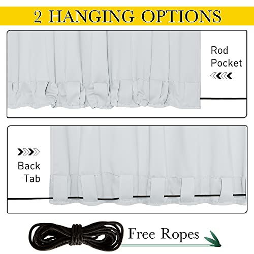NICETOWN 2 Panels Fixed Outdoor Curtains Waterproof for Patio, Thermal Insulated Top & Bottom Grommet & Back Tab Light Blocking Outdoor Drapes Windproof with Bouns Rope, W46 x L90, Greyish White