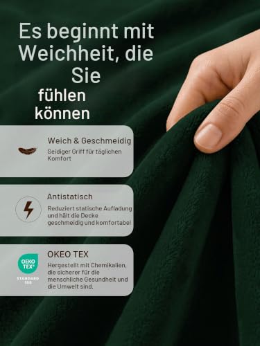 Utopia Bedding Fleecedecke Leichte Decke für Bett, Couch oder Sofa, Geeignet für alle Jahreszeiten [228x228 cm, Waldgrün] – Ansicht 2