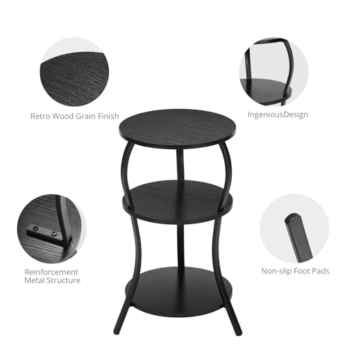 Vintage Small Round Side Table, 3-Tier Slim Waist Circular End Table with Storage Shelf, Compact Tea Sofa Side Table, Round Corner Coffee Table Nightstand for Living Room Bedroom Small Spaces,Black - Image 6