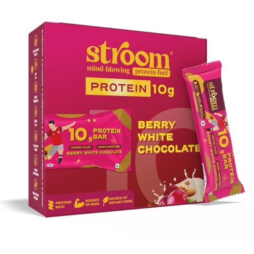 Image of STROOM Asia's First Centre Filled Protein Bars | 10g Protein (6 Bars, 45 Grams Each) | Berry White Chocolate | Protein Bars Muscle Growth & Repair | Source of Fibre & Iron | No Artificial colors l 100% Premium Protein