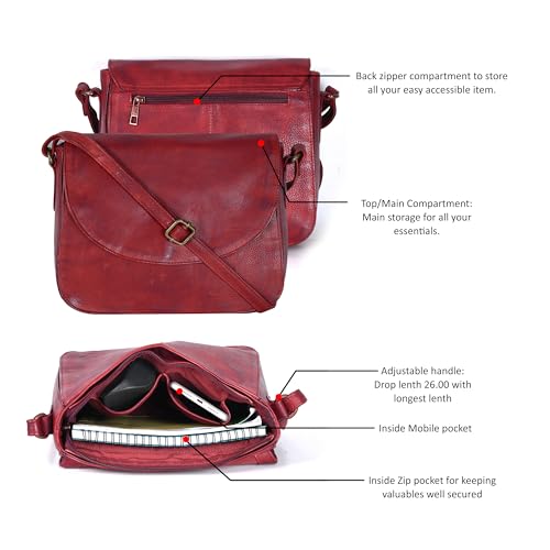 Image of Genuine Leather Shoulder Crossbody Purse For Women with Adjustable Strap, Mobile Pocket & Outside & Inside Zipper