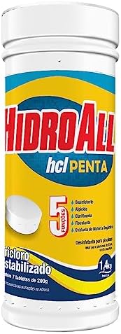 HidroAll Cloro para piscinas hcl Penta tubo 1,4kg com 7 pastilhas...