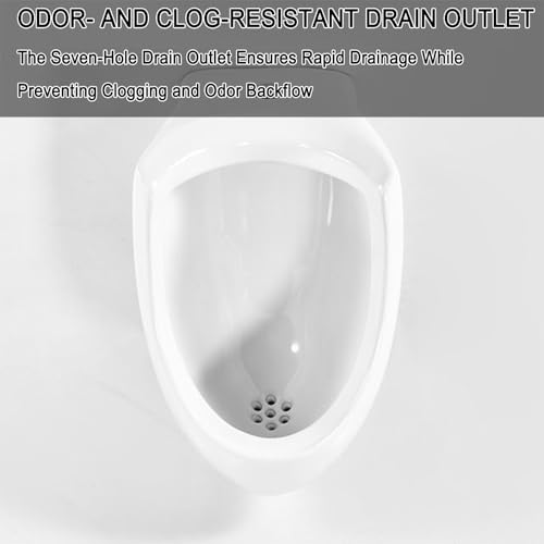 Montowany na ścianie męski pisuar - ceramiczny odporny na zalanie z rurą odpływową, idealny do domu, szkoły, centrum handlowego, łatwy w instalacji, zajmuje mało miejsca, biały