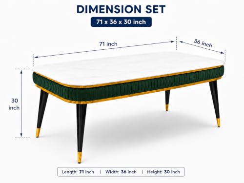 Image of WOODEN SPACE 6-Seater Wooden Dining Table Set | Nano Composite Marble Top | Solid Wood Base | Modern Dining Room Furniture with 6 Chairs (Dark Green Printed)