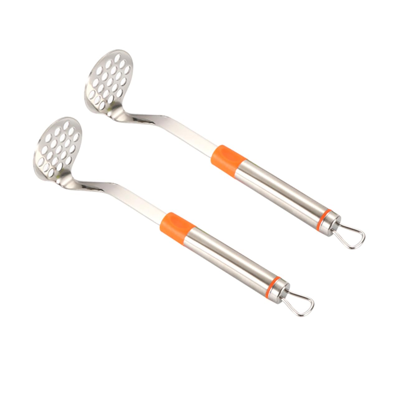 Cabilock 2Pcs Manual Stainless Steel Potato Press Masher Kitchen Gadget for Easy Mashing of Potatoes Vegetables Orange Silver Colors for Home Cooking