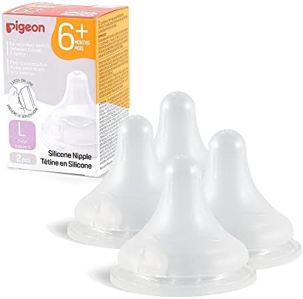 Pigeon Silicone Nipple (L) with Latch-On Line, 6+ Months, 4 Count