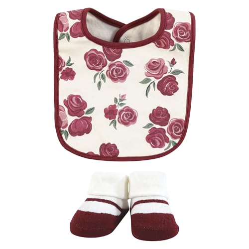 Image of Hudson Baby Infant Girl Cotton Bib and Sock Set, So Loved Roses, One Size