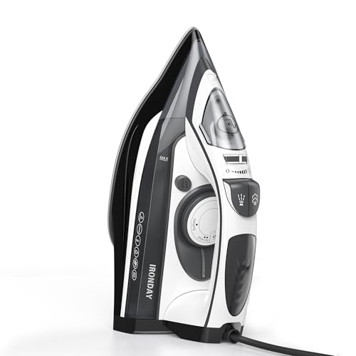 Steam Iron for Clothes Rapid Heating, 1700W Iron with Non-Stick C...