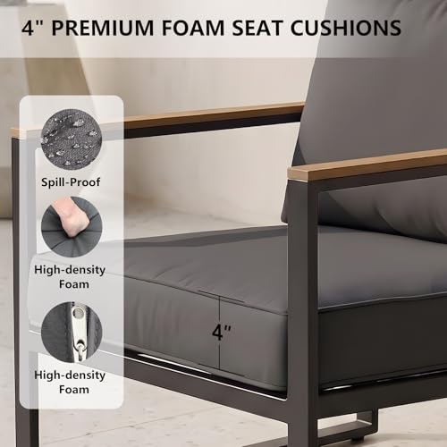 Image of Modern Patio Furniture Set, 4 Pieces Outdoor Conversation Set | Metal Patio Furniture with 4 inch Washable Foam Cushions, Ships in 1 Box, Gray
